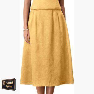 Linen Midi Skirt High Waist A-Line Flowy Maxi Casual Boho Beach
